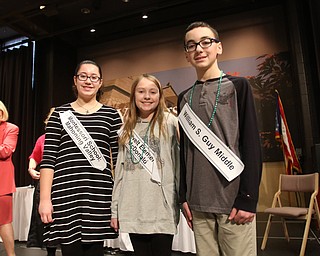             ROBERT  K. YOSAY | THE VINDICATOR..The 85th Spellling Bee at YSU and Kilcawley Center - 44 spellers came  down to  Mackenzie Sambroak 5th grader from Roosevelt Elementary in McDonald...2nd place Nina Dill  Mackenzie Sambroak and Dominic Nohra   3rd place