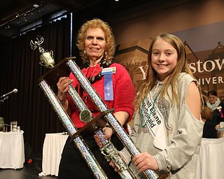             ROBERT  K. YOSAY | THE VINDICATOR..The 85th Spellling Bee at YSU and Kilcawley Center - 44 spellers came  down to  Mackenzie Sambroak 5th grader from Roosevelt Elementary in McDonald... Mackenzie Sambroak 5th grader from Roosevelt Elementary in McDonald. and judge Carol Ryan