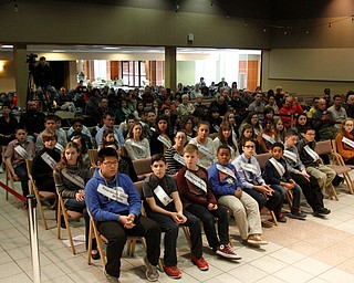             ROBERT  K. YOSAY | THE VINDICATOR..The 85th Spellling Bee at YSU and Kilcawley Center - 44 spellers came  down to  Mackenzie Sambroak 5th grader from Roosevelt Elementary in McDonald...The speller and family