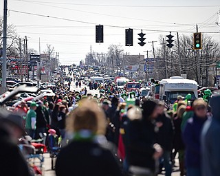 BOARDMAN, OHIO - MARCH 11, 2018: Parade floats make their way down the parade route on Market Street during the Mahoning Valley St. Patrick's Day Parade. DAVID DERMER | THE VINDICATOR