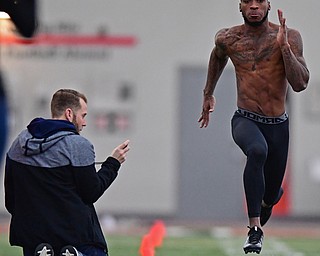 YOUNGSTOWN, OHIO - MARCH 13, 2018: Youngstown State's Alvin Bailey runs the 40 yard dash during the Youngstown State football pro day, Tuesday morning at the Watts Indoor Facility. DAVID DERMER | THE VINDICATOR