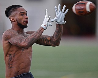 YOUNGSTOWN, OHIO - MARCH 13, 2018: Youngstown State's Alvin Bailey catches a pass during individual drills during the Youngstown State football pro day, Tuesday morning at the Watts Indoor Facility. DAVID DERMER | THE VINDICATOR