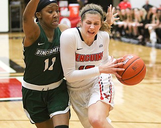  ROBERT K.YOSAY  | THE VINDICATOR..YSU Women went down to defeat against Binghamton 70-59  but not without a fight- The Penguins led by at least 10 at some point in the first half..-30-