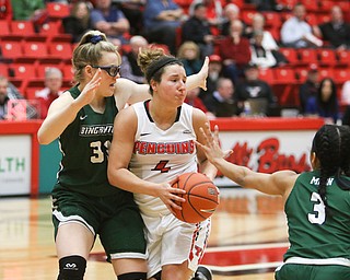  ROBERT K.YOSAY  | THE VINDICATOR..YSU Women went down to defeat against Binghamton 70-59  but not without a fight- The Penguins led by at least 10 at some point in the first half..-30-