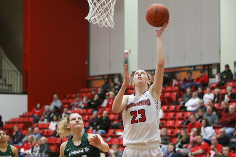  ROBERT K.YOSAY  | THE VINDICATOR..YSU Women went down to defeat against Binghamton 70-59  but not without a fight- The Penguins led by at least 10 at some point in the first half..-30-