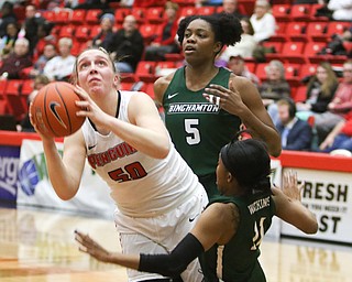  ROBERT K.YOSAY  | THE VINDICATOR..YSU Women went down to defeat against Binghamton 70-59  but not without a fight- The Penguins led by at least 10 at some point in the first half..-30-