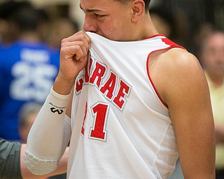 Labrae's Tyler Stephens walks off the court having lost to Central Catholic during the Division III regional semifinal at the Memorial Field House in Canton, OH on Wednesday, March 14, 2018. (CantonRep.com / Bob Rossiter)