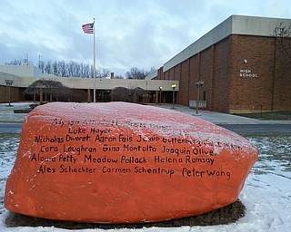 At Lordstown, students painted the school’s spirit rock orange as a nod to school safety with “Stand with Stoneman” and each victim’s name.