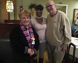 Neighbors | Zack Shively.Brookdale Senior Living Solutions passed out flowers to customers at Marino's Italian Cafe on Feb. 16 for Random Acts of Kindness Day. Pictured are, from left, Maria Catauro, Brookdale's program coordinator Vanessa Montgomery and Brookdale resident Joseph Reda.