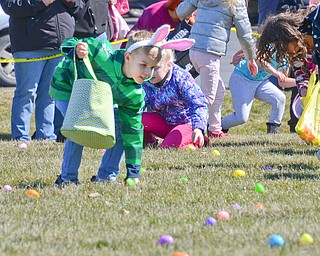 Carter Schultz, age 7, sports some nice bunny ears as he hunts for Easter eggs at Rulli Brothers in Boardman on March 18, 2018.  Kevin and Mary Schultz of North Jackson brought their sons Carter and Elliot, age 4.

Photo by Scott Williams - The Vindicator.