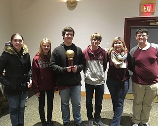 Neighbors | Submitted .Students at Boardman participated in the Penguin Bowl in Pittsburgh. Picture is the Ocean Bowl “B” Team that placed third, from left, Cora Ams, Shayne Harris, Nathaniel Hunter, Jack Pendleton, coach Heather Moran and David Wittman.