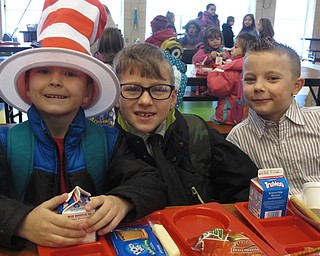 Neighbors | Zack Shively.Austintown Elementary School celebrated the birthday of Dr. Seuss on March 2 with breakfast and lunch meals inspired by his work. Pictured are, from left, Kayden Aye, Evan Kessler and Donovan Cosick.