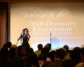 Natalie P. Nguyen, Freshman, Theater and Music Major, Cochran Scholar, and YSU student from Hanoi, Vietnam, performs at the Diversity Leadership Recognition Dinner at Stambaugh Tyler Grand Ballroom on Thursday, March 22, 2018.

Photo by Scott Williams - The Vindicator