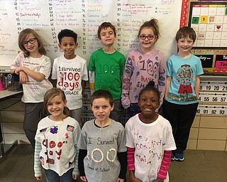 Neighbors | Submitted .Second-graders made shirts to celebrate being 100 days smarter for 100 Days of Learning at Boardman Elementary schools. Pictured are (back) Westley Whitehouse, Cordae Perkins, Ayden Hale, Alli Hromyak, Jason Clark; (front) Natalie Bell, Thomas Sinkovich and Gaziah Brown.