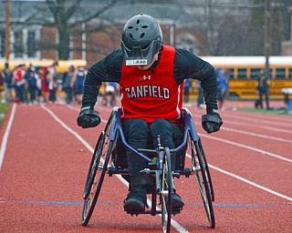 Canfield's Jake Hostetler competes in the 100 meter dash in Salem on March 29, 2018.

Photo by Scott Williams - The Vindicator