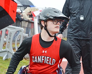 Canfield's Jake Hostetler checks his time on the score board after competing in the 100 meter dash in Salem on March 29, 2018.

Photo by Scott Williams - The Vindicator