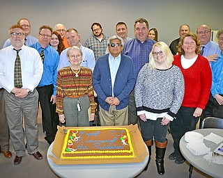Vindicator staff members celebrate Publisher Betty Brown Jagnow’s 70th anniversary with the newspaper. 
From left, Mark Brown, Tom Wills, Justin Wier, Joe Gorman, Samantha Phillips, Rick Logan, Robert McFerren, Betty Brown Jagnow, Graig Graziosi, Betram de Souza, Guy Dastolfo, Todd Franko, Stephanie Nussle, Julie Zuckla, Robert Yosay, Shirley Brown Sallmen, Mark Sweetwood and Dave Skolnick.