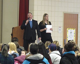 Neighbors | Zack Shively.Austintown Elementary School had a Kindergarten Kickoff on March 8 to bring in the families of incoming kindergartners and ease them into learning the building and the members of the school. Pictured, Assistant Principal Tim Kelty and counselor Kelley Mills welcome families in the lunchroom.