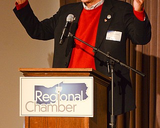 Dr. Ronald Dwinnells, CEO of One Health Ohio, addresses guests at the Youngstown/Warren Regional Chamber of Commerce's "Good Morning, Youngstown" breakfast at Stambaugh Auditorium on Friday, April 6, 2018.

Photo by Scott Williams - The Vindicator