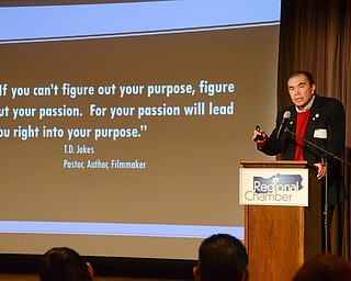 Dr. Ronald Dwinnells, CEO of One Health Ohio, addresses guests at the Youngstown/Warren Regional Chamber of Commerce's "Good Morning, Youngstown" breakfast at Stambaugh Auditorium on Friday, April 6, 2018.

Photo by Scott Williams - The Vindicator.