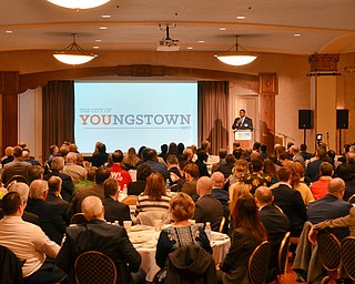 Jamael Tito Brown, Mayor of Youngstown, addresses guests at the Youngstown/Warren Regional Chamber of Commerce's "Good Morning, Youngstown" breakfast at Stambaugh Auditorium on Friday, April 6, 2018.

Photo by Scott Williams - The Vindicator..