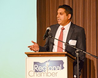 Krish Mohip, Youngstown City Schools CEO, addresses guests at the Youngstown/Warren Regional Chamber of Commerce's "Good Morning, Youngstown" breakfast at Stambaugh Auditorium on Friday, April 6, 2018.

Photo by Scott Williams - The Vindicator