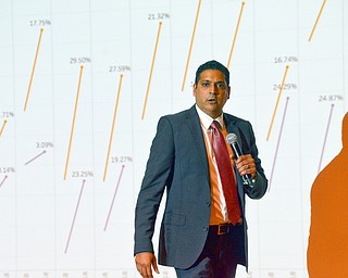 Krish Mohip, Youngstown City Schools CEO, addresses guests at the Youngstown/Warren Regional Chamber of Commerce's "Good Morning, Youngstown" breakfast at Stambaugh Auditorium on Friday, April 6, 2018.

Photo by Scott Williams - The Vindicator