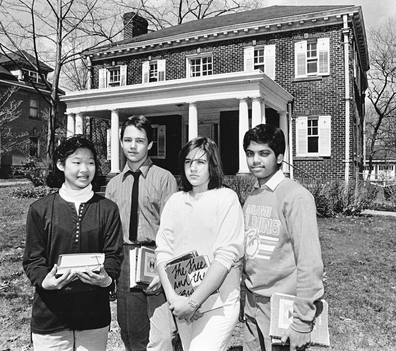 LEARNING TOGETHER: Standing outside The Kennedy School for the Gifted is its class of 1987.  They are, from left, Alice Chung, Josh Graycar, Mary Beth Dragelevich, and Ramu Perni.  Kennedy seeks a diversified student body.  Enrollment is limited to 60.

Photo taken April 8, 1987.

Photo by Robert DeMay - The Vindicator
