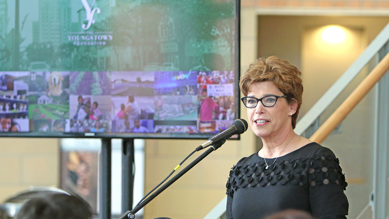  Jan Strasfeld, executive director of the  Youngstown Foundation, announces that the foundation will double the add-on it gives to nonprofits that receive donations through its Support Fund. The announcement is a way for the foundation to celebrate its 100th anniversary. 