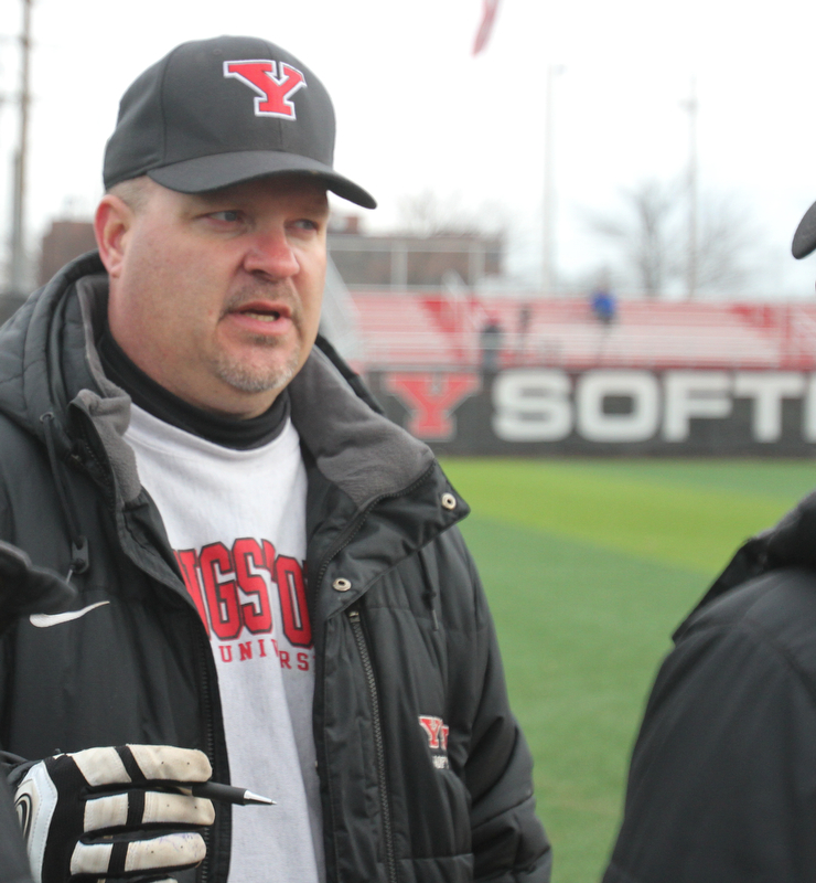 William D. Lewis The Vindicator  YSU softball coach Brian Campbell after his 500 th carreer win over NKU 4-10-18.