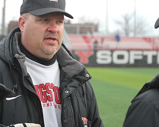 William D. Lewis The Vindicator  YSU softball coach Brian Campbell after his 500 th carreer win over NKU 4-10-18.