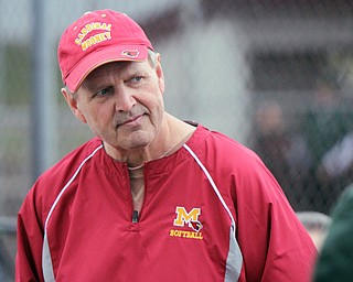 William D. Lewis The Vindicator Mooney Softball coach Mark Rinhart during 4-11-18 qt Feilds of Dreams.