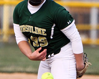 William D. Lewis The Vindicator  Ursuline pitcher Jordan Kennally(99)) during 4-11-18 game with Mooney.