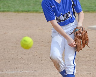 Poland Seminary's pitcher, #9, Ashley Wire, wings a fastball during their game against South Range in Poland on Saturday, April 14, 2018.

Photo by Scott Williams - The Vindicator