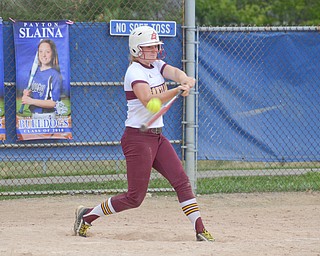 South Range's #8, Madison Weaver, makes contact to earn herself a base hit during their game against Poland in Poland on Saturday, April 14, 2018.

Photo by Scott Williams - The Vindicator