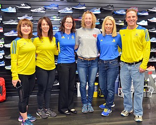 From Ohio to "Baastin," these six local runners are competing in the 122nd Boston Marathon on Monday, April 16, 2018.  From left to right, they are: Sandy Manley, from Boardman; Christine Russo, from Canfield; Amanda McNinch, from Boardman; Becky Rudzik, from Poland; Kathy Boyarko, from Boardman; and Robert Vogt, from Salem.

Photo by Scott Williams - The Vindicator