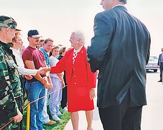 Mrs. Bush greets 910 AG civilian and military personnel at the Youngstown Air Reserve Station on September 17, 1992.  

United States Air Force photo by TSGT. Rick Lieb.

 This photo is apart of the Vindicator's collection.