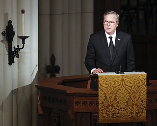 Former Florida Governor Jeb Bush speaks during a funeral service for his mother, former first lady Barbara Bush at St. Martin's Episcopal Church, Saturday, April 21, 2018, in Houston.  (Brett Coomer /Houston Chronicle via AP, Pool)