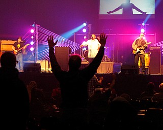 A band played songs during a worship time during the Men's Ralley in the Valley at the Covelli Centre in Youngstown on Saturday morning.  

- Youngstown -

Photo taken April 28, 2018.

Dustin Livesay  |  The Vindicator