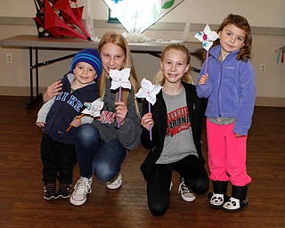 L-R) Cousins, Daniel Miller(2) , Carlie Harmon (13), Kaylie Harmon (11), and Ella Miller (4) made pinwheels during the Kite Festiival at the Mill Creek Metro Parks Farm in Canfield on Saturday morning.  

4/28/18

Dustin Livesay  |  The Vindicator  

Mill Creek Park