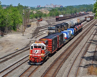Norfolk Southern Operation Awareness and Response (OAR) "Safety Train"  passed through Haselton Yard in Struthers, Ohio on Saturday June 10, 2017.  The goal of OAR is to strengthen relationships with the first responders across the NS network. On this day, the train was passing from Binghampton, New York to Canton, Ohio.  Photo by Scott Williams - The Vindicator
