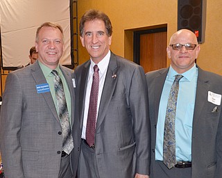 From left to right, Don Manning, State Rep. Ohio 59th District; Jim Renacci, US Rep. Ohio 16th district; and Dave Simon, State Rep. Ohio 58th District candidate; share a moment together at the Mahoning County Republican Party's Annual Abraham Lincoln Day Dinner held at The Maronite Center on Tuesday, May 1, 2018.  

Photo by Scott Williams - The Vindicator