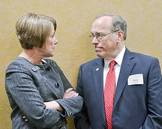 Mark Munroe, Mahoning County Republican Party chairman, (right) chats with Judge Carol Ann Robb, 7th District Court of Appeals, prior to the start of the Mahoning County Republican Party's Annual Abraham Lincoln Day Dinner held at The Maronite Center on Tuesday, May 1, 2018.  

Photo by Scott Williams - The Vindicator