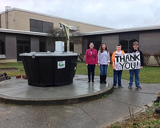 Neighbors | Submitted .Students in the HOPE club said “thanks” in courtyard where they soon planted biodegradable waste. Pictured are, Alyssa Alberti, Mia Gagliano, Max Welton and Devon Alm.