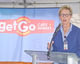 Polly Flinn, GetGo senior vice president and general manager, speaks at the grand-opening ceremony of the new GetGo gas station/cafe/market at 133 Boardman-Poland Road in Boardman on Thursday May 3, 2018. Flinn emphasized the location's fresh food offerings. 

Photo by Scott Williams - The Vindicator