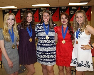 Neighbors | Abby Slanker.Newly-inducted Canfield High School National Honor Society members included, from left, Alexis Bernat, Brianna Remias, Lauren Slanker, Julia Petrallo and Britney Young. The juniors were inducted during the school’s annual ceremony on April 25.