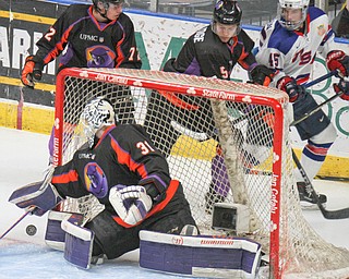 William D. Lewis The Vindicator Phantoms goalie Ivan Prosvetov(31) blocks a shot. Behind the net are phantomsLiam Dennison(72) and Jason Smallidge(5). Usa's Ryder rolston(45) is at right.
