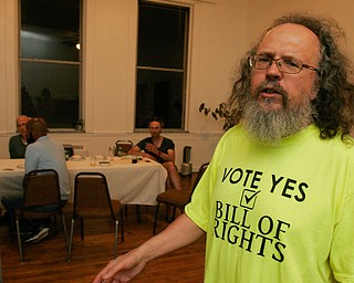 William D. Lewis The Vindicator Ray Beiersdorfer speaks during an election night event at The Calvin Center for those backing the anti fracking charter ammendemnt. Tuesday.