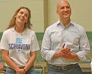  ROBERT K.YOSAY  | THE VINDICATOR..Margaret Schiavoni (wife) and Joe chuckle at a comment by  Ken Carano before getting on stage to thanks his supporters for his run for the govenor..-30-