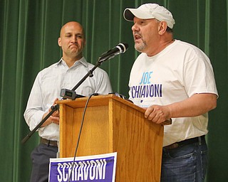  ROBERT K.YOSAY  | THE VINDICATOR..Joe Schiavoni - listens as his dad Lou... talks about the campaign and the work as they thanked supporters ..-30-